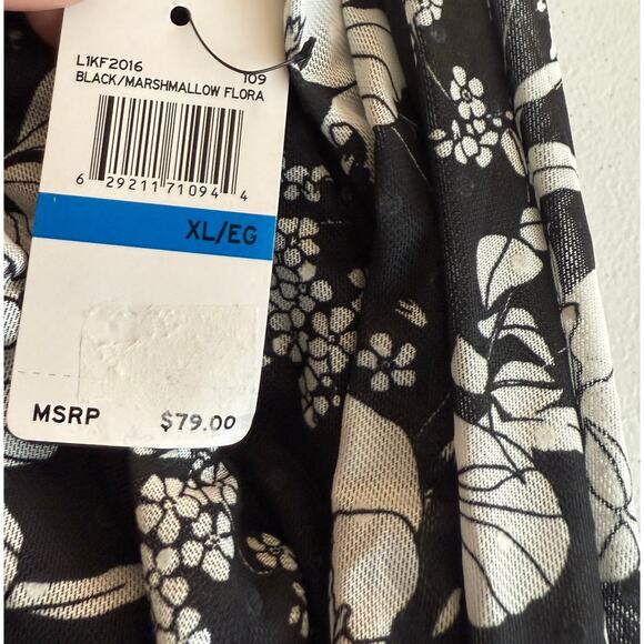 Laundry by Shelli Segal Ruched Mesh Top Blouse Women XL Black Marshmallow Flora - Picture 6 of 8